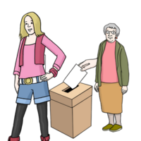 Zwei Personen neben Wahlurne