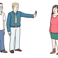 Darstellung einer Personengruppe, die eine einzelne Person ausgrenzt